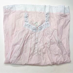 Vintage Eileen West Pink Lace Trim Nightgown Gown Cotton Sleeveless Chemise